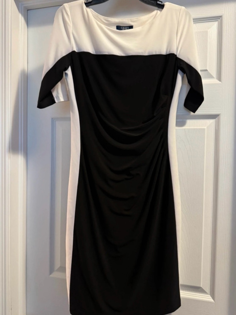 Chaps Black and White Colorblock Midi Dress